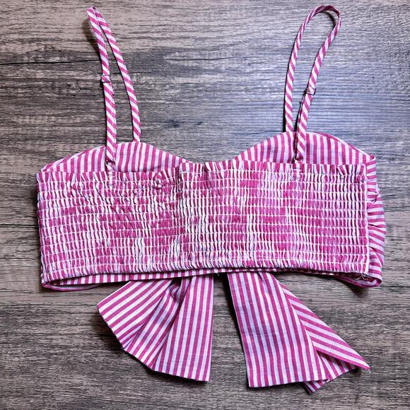 Lalamia Sweetheart Neck Preppy Summer White Pink Stripe Crop Top Size S - Picture 3 of 5
